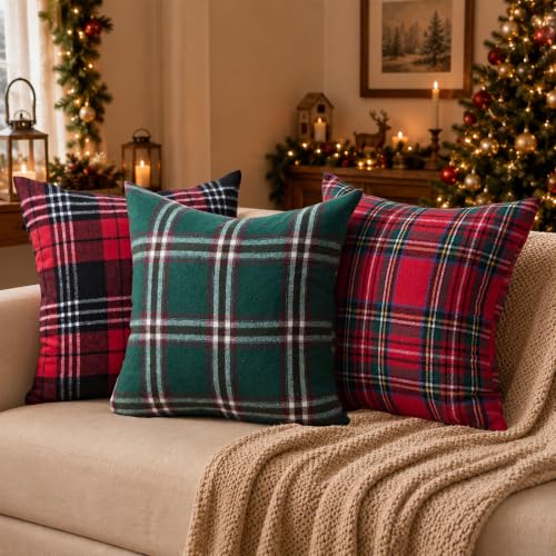 Christmas Plaid Pillow Covers 26x26 2Pcs Red Xmas Decorations