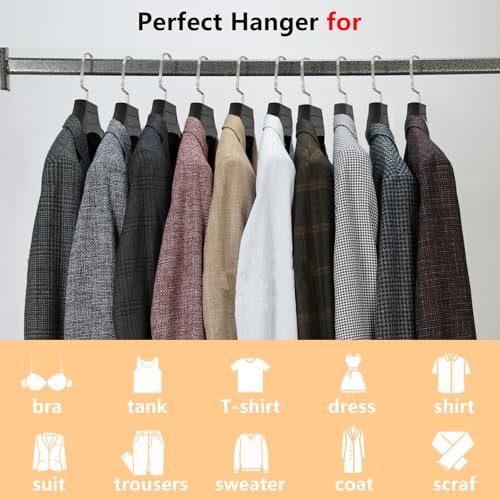 Black Plastic Extra Wide Suit Hangers Pack of 15 with Notched Shoulders & Metal Hooks