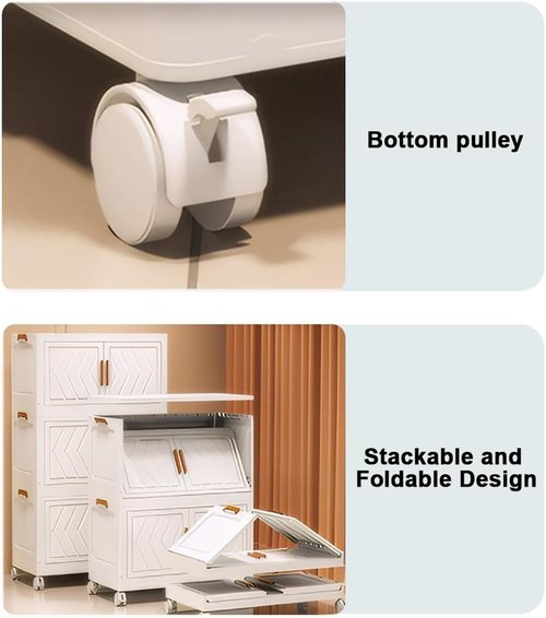 ETOYA 4-Tier Stackable Storage Bins with Lids & Wheels | 14.96"x10.24"x35.43" Collapsible Organizer for Home & Office