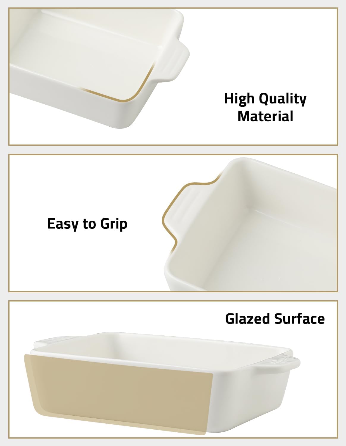 Sweejar Ceramic Bakeware Set - Rectangular Baking Dish for Lasagna & Casseroles | 11.8 x 7.8 x 2.76 Inches (Beige)