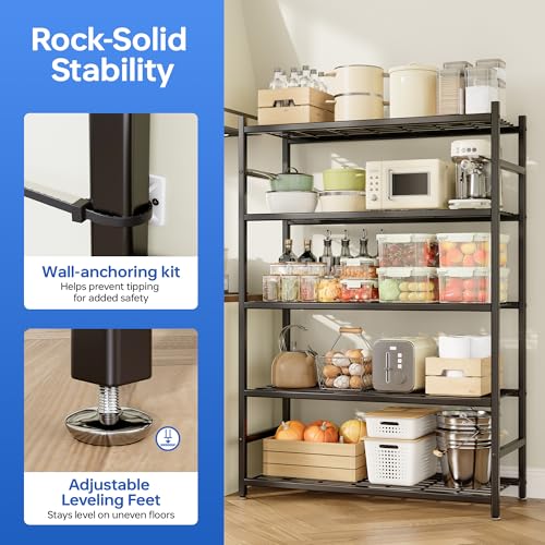 36.4" W Storage Shelves, 5-Tier Metal Shelving Unit with Leveling Feet