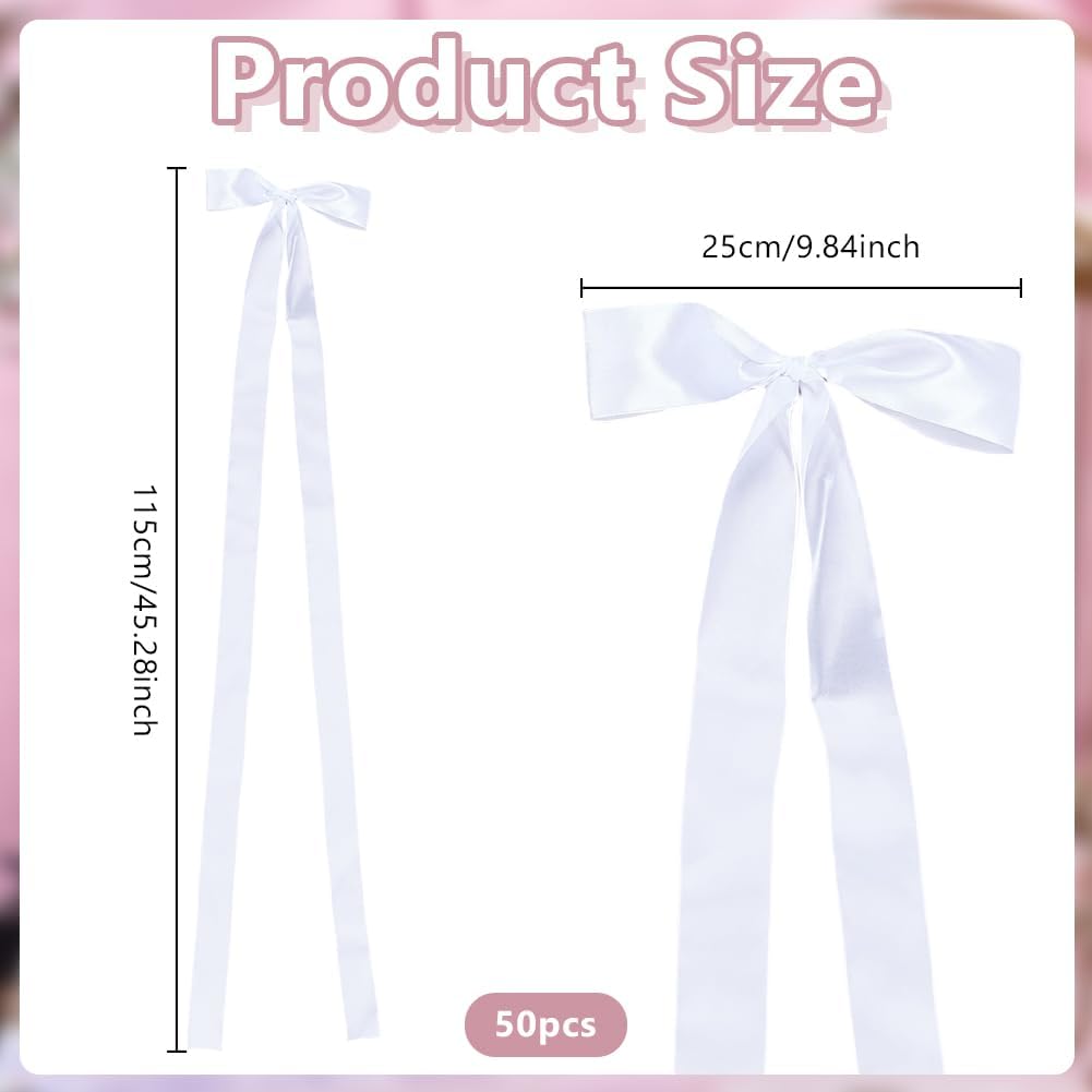 OLYCRAFT Large Ivory Satin Wedding Ribbon Bows - 50 Pcs Chair Decorations for Bridal Showers & Ceremonies | 9.8 x 45.3 Inch