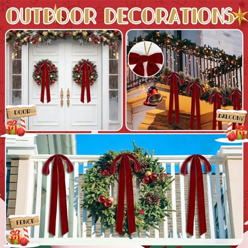 6 PCS Large Velvet Bows for Christmas Tree 23.6x8.7 Inch Rustic