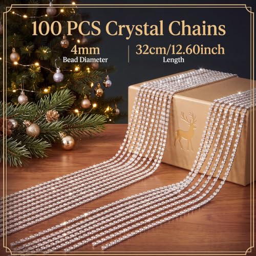 Junkin Silver 100 pcs 12.6" Crystal Christmas Ornament Strands for Tree Decor
