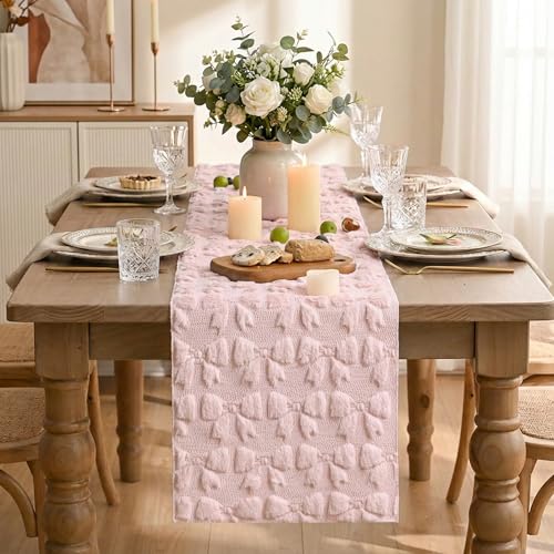 Artoid Mode 13x60 Pink Soft Plush Faux Fur Jacquard Table Runner - Valentine Decor