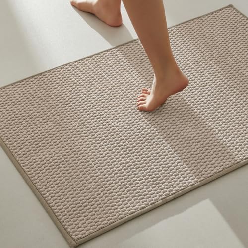 BEIGE Bathroom Rug 24x36 Inches Non Slip Washable Quick Dry Bath Mat - Rectangular Variation 01