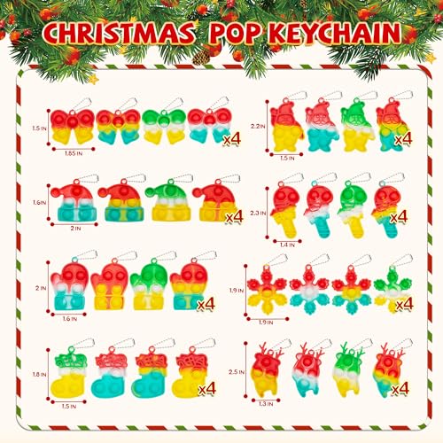 32 Pack Christmas Party Favors Bulk Fidget Toys Pop Mini Keychain Goodie Bag Stuffers Birthday Students Small Kid Classroom Prizes Bulk Toys