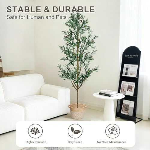 ZOES HOMDECO 6FT Faux Olive Tree with Boho Basket - Indoor Artificial Tree