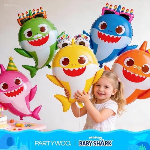 Pink Baby Shark Foil Balloon Set - 37pcs Birthday Party Decorations with Star and Letter Balloons