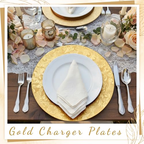 30 Pcs Gold Charger Plates 13" Floral Embossed Plastic - Acellegic