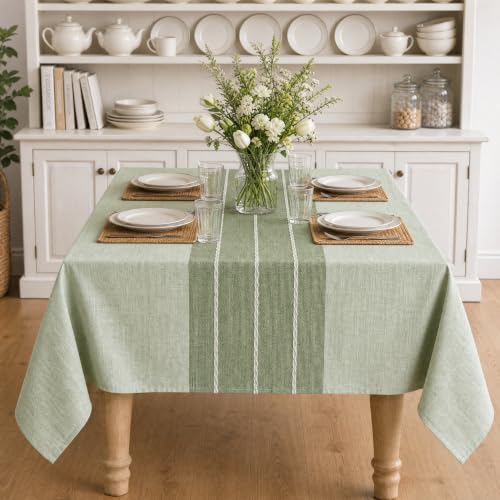 Horaldaily Sage Green Rustic Burlap Tablecloth 60×104 Inch Rectangular