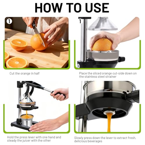 Cast Iron Juicer Manual Hand Press - Professional Citrus Juicer, Black