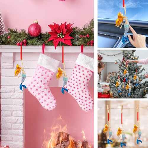 SICOHOME Mermaid Ornaments for Christmas Tree - Coastal Sea Ocean Hawaii Beach Themed Christmas Hanging Ornament with Rhinestones for Christmas Tree Gifts for Ocean Lover - Blue