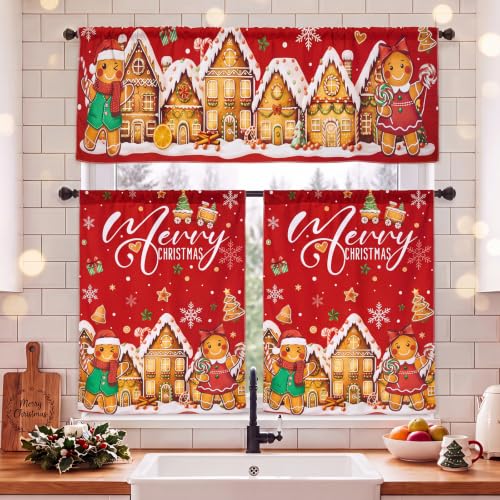 Chumia Red Gingerbread Christmas Kitchen Curtain Set - Valance & Tier Curtains