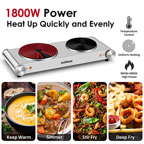 CUSIMAX Double Silver Hot Plate - 1800W Portable Electric Double Burner