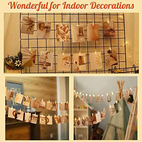 Photo Clips String Light, Fairy Lights with 51 Clear Clips, Battery Operated String Lights with Clips for Pictures, Room Decorations for Dorm Wall Bedroom