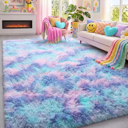 Rainbow Purple Area Rug 5x7 Ft Plush Kawaii Living Room Decor - Variation of THIS listing