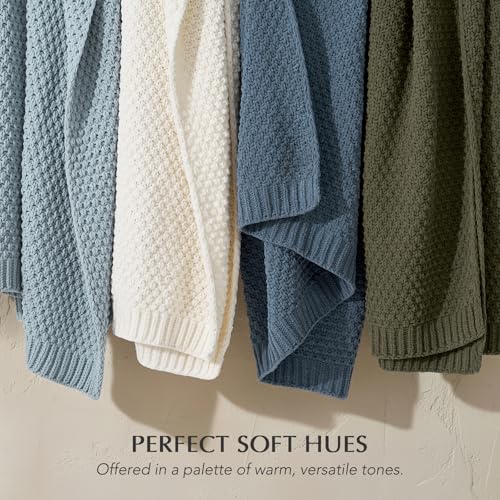 Chunky Chenille Knit Throw Blanket - 50 x 60 Chambray Blue - Soft & Cozy