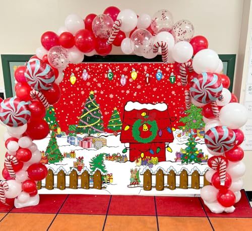 CINRAY Red 7x5FT Comic Christmas House Backdrop - Winter Snow Night Photo Background