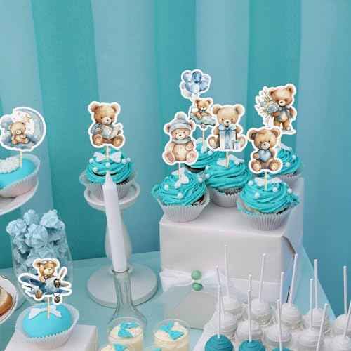 32PCS Baby Shower Bear Cupcake Toppers Airplane Car Balloon Moon Gift Bear Cake Topper Decorations Baby Theme Birthday Party Cake Decorative Supplies