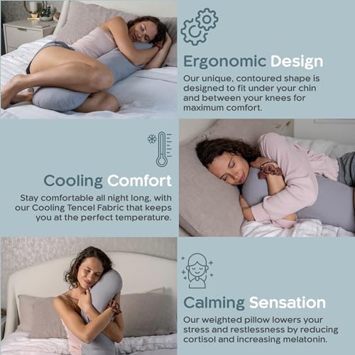 SleepCloud Cooling Weighted Body Pillow 6.5lbs, 41 x 10 Inches, Grey Tencel Cover
