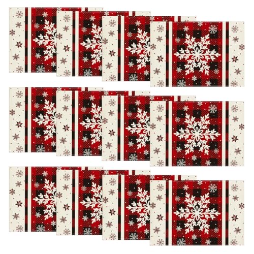 Artoid Mode Set of 12 Red Buffalo Plaid Snowflake Placemats 12x18 Inch Christmas Table Decor