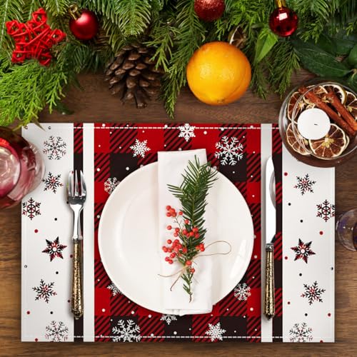 ARPOVIST Snowflakes Buffalo Plaid Christmas Placemats Set of 4 - 12x18 in (Variation: Snowflakes1)