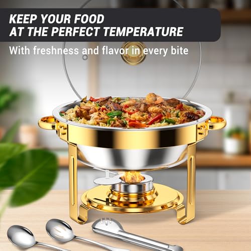 5 Qt Stainless Steel Chafing Dishes for Buffet - Food Warmers 4 Pack Gold