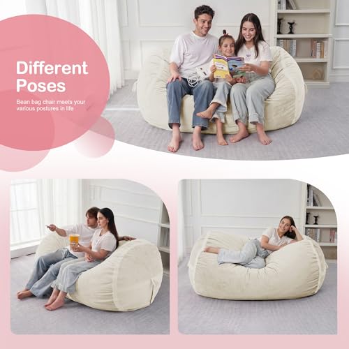 Large Bean Bag Chair for Adults - Soft Removable Cover & Supportive Filler