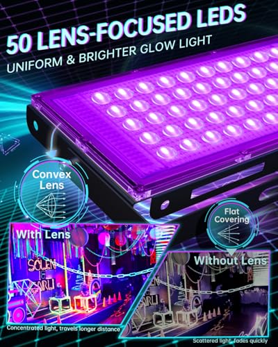 50W Black Lights 4 Pack IP66 Waterproof with Switch & Plug - Party & Glow Lighting