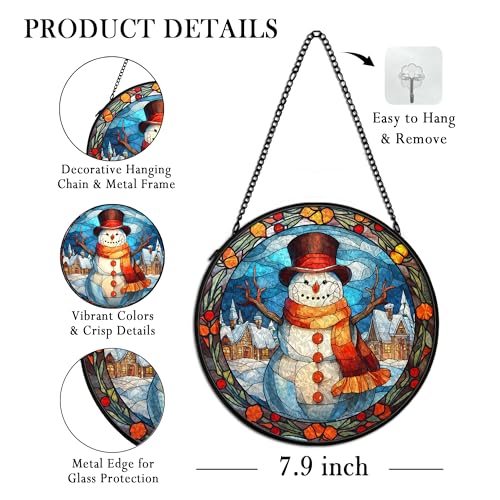 CVJUTF Snowman Suncatcher - 7.9in Stained Glass Window Hanging Decor (Snowman Variant)