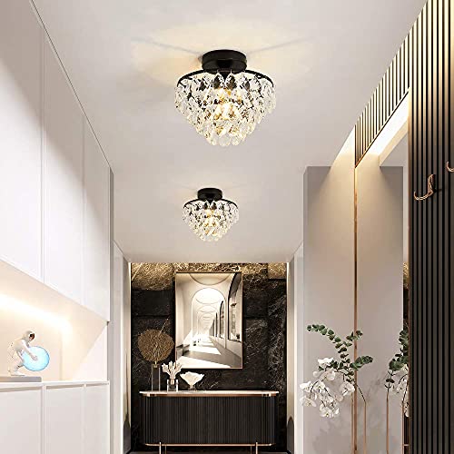 Small Black Crystal Ceiling Light Fixture Semi Flush Mount for Hallway Bedroom Bathroom - Variation: Black / Small Crystal