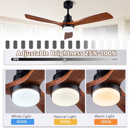 52-Inch Wooden Outdoor Ceiling Fan with Light and Remote Control - Black + Walnut