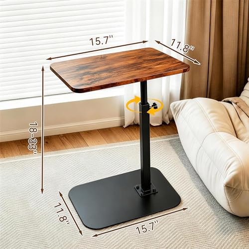 Adjustable C-Shaped Side Table with Steel Base for Couch Bed or Desk