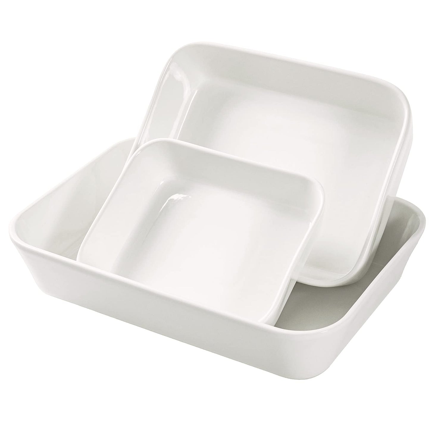 UNICASA Ceramic Oven Dishes, Set of 3 Lasagne Dishes 1000/2000/3500 ML, Rectangular Casserole Dishes, Non-Stick Reactive Glaze, White Casserole Oven