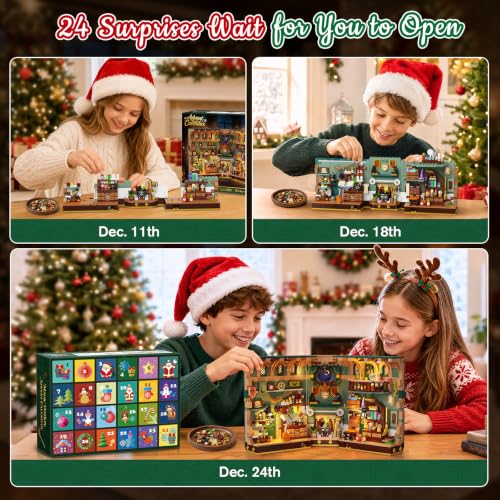 INSOON 2026 Christmas Advent Calendar Book Nook Building Set with Lights