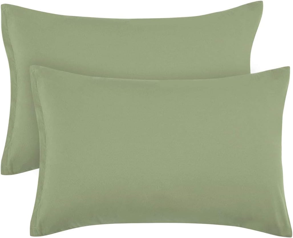 PiccoCasa Zippered Pillowcases - 100% Brushed Microfiber Polyester | Soft & Comfortable Set of 2 (Standard 20"x26") in Sage