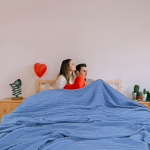 Oversized King Cotton Blanket 120x120 Sky Blue All Season Waffle Bed Cover