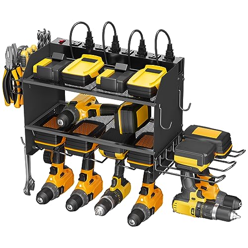 CCCEI Black 6FT Power Tool Organizer Wall Mount Charging Station with 6 Drills Slots and 8 Outlets