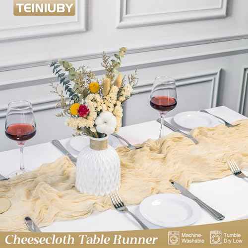 13Ft Beige Cheesecloth Table Runner, 35x160 inches Long Boho Gauze Cheese Cloth Table Runner, Cream Rustic Sheer Table Runners for Wedding Birthday Party Bridal Baby Shower Table Decorations