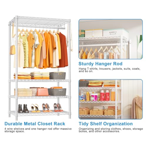 H4 Portable 4-Tier Metal Clothes Garment Rack - White, 35.4 W x 14 D x 76.4 H