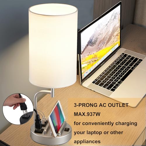 Silver Dreamholder Table Lamp with 3 USB Ports & AC Outlet — Modern Desk & Bedside Light (Pack of 2)