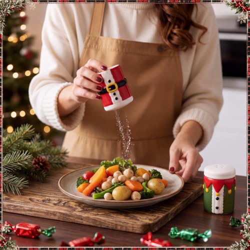 Santa & Elf Salt and Pepper Shaker Set - Christmas Kitchen Decor, Ceramic, 2 Pieces