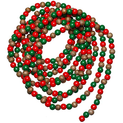 16ft Wooden Bead Garland Christmas Decor Red & Green Tree Ornament