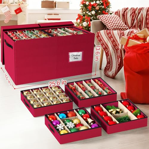 StorageRight Red Christmas Ornament Storage Box with 8 Trays & Adjustable Dividers