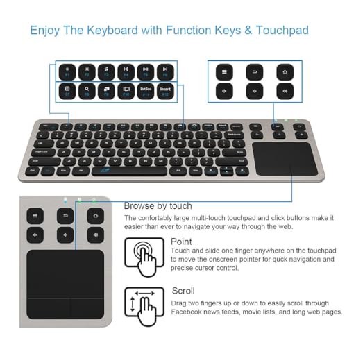 Arteck Wireless Touch Keyboard with Touchpad for Smart TV & PC - 2.4G