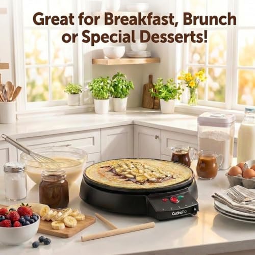 CucinaPro 12" Crepe Maker, Non-Stick Electric Griddle Pan w Batter