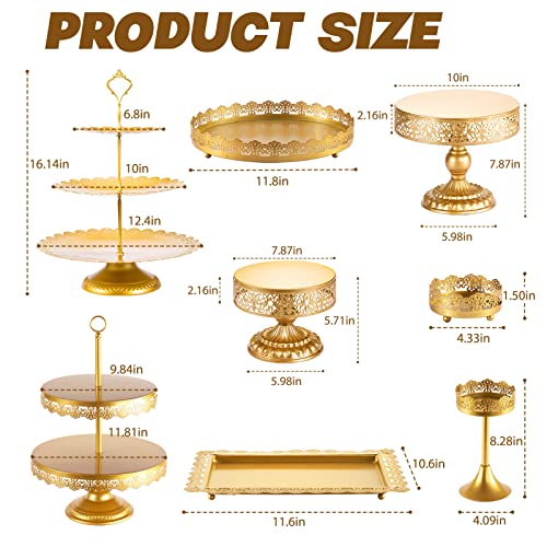 8-Piece Gold Cake Stand Set for Dessert Table - Wedding, Baby Shower, Birthday