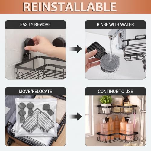 Moforoco Corner Shower Caddy with Suction Cups Stainless Steel Bathroom Organizer