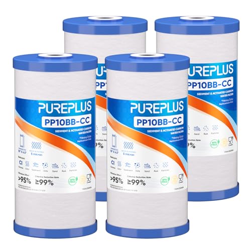 4 Pack 10x4.5 Inch Whole House Sediment & Carbon Water Filter - 5 Micron